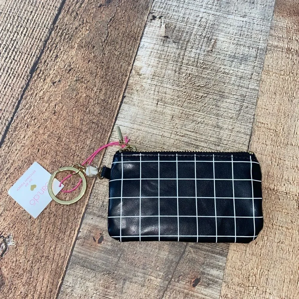 💜 Ban.do Bando Zip Zip Keychain Pouch Black with White Lines NWT